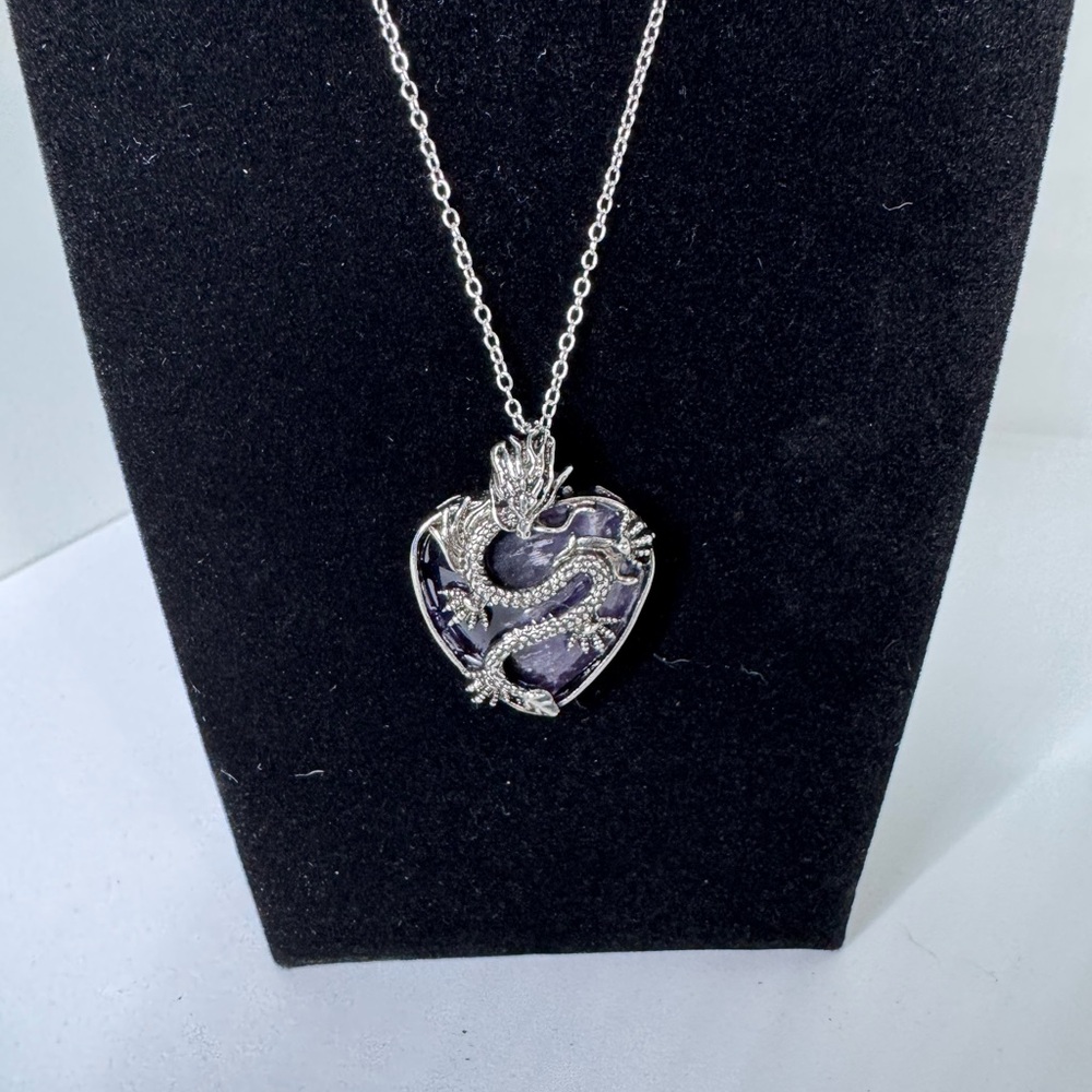 Silver Dragon Heart Pendant Necklace
